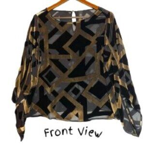 BLACK LABEL BY CHICO'S BLACK AND GOLD BURNOUT VELVET SHEER PULLOVER SIZE 1 NWT